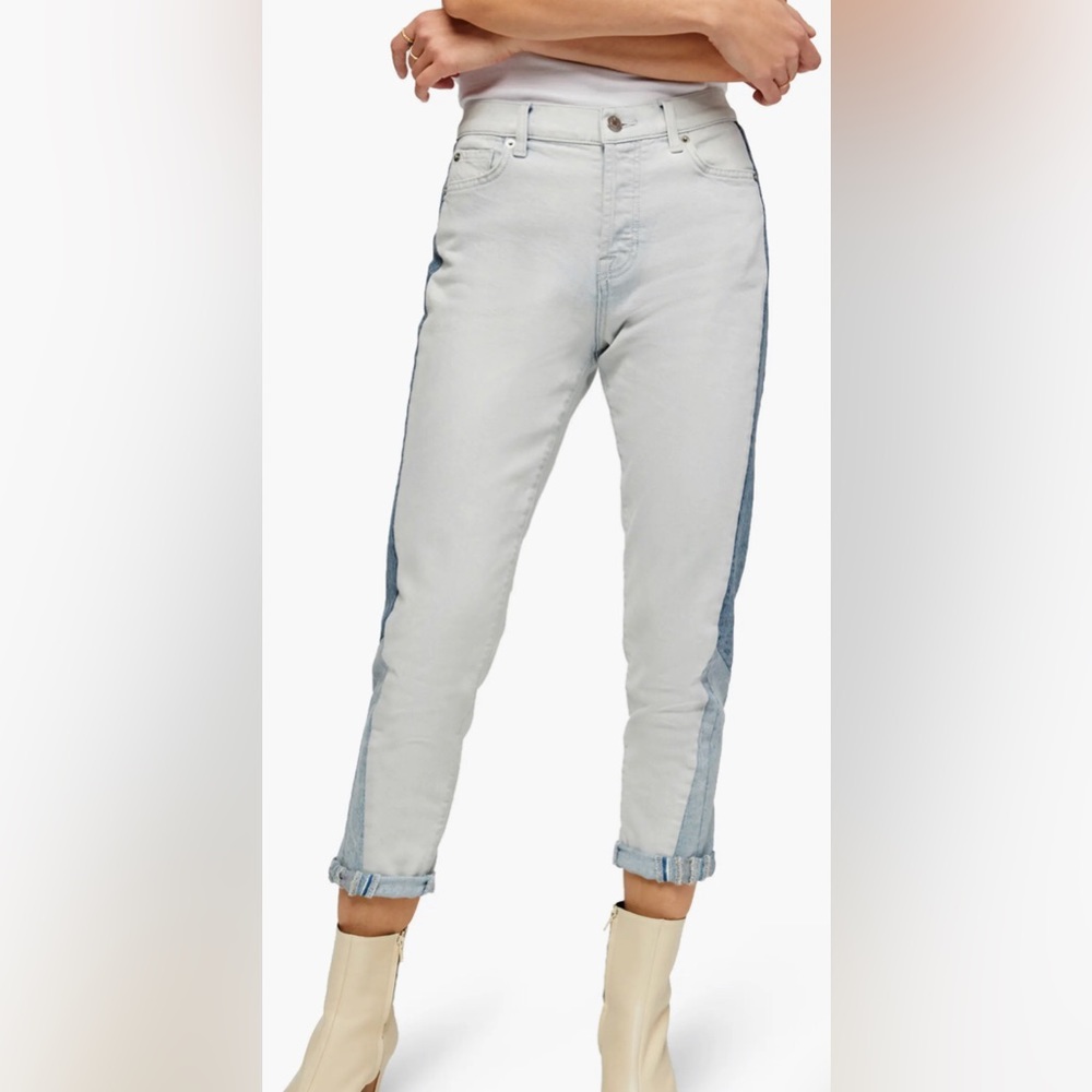 NWT 7 For All Mankind Josefina Patchwork Boyfriend Jeans in Cold Water - Size 32